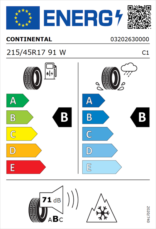 Tyre Label for Continental AllSeasonContact 2 215/45R17 91W